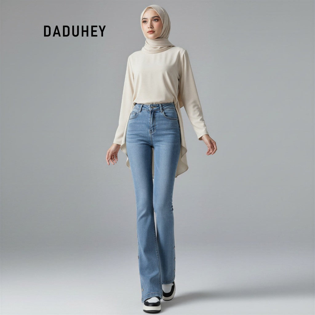 DADUHEY Split Micro-Pull Women's Jeans New High Waist Slimming and Straight Popular Horseshoe Pants | 829