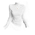 DaDuHey Gray Half Turtleneck Bottoming Shirt Women's Autumn and Winter New Dralon Irregularly Slimming Long Sleeve | Dr1042