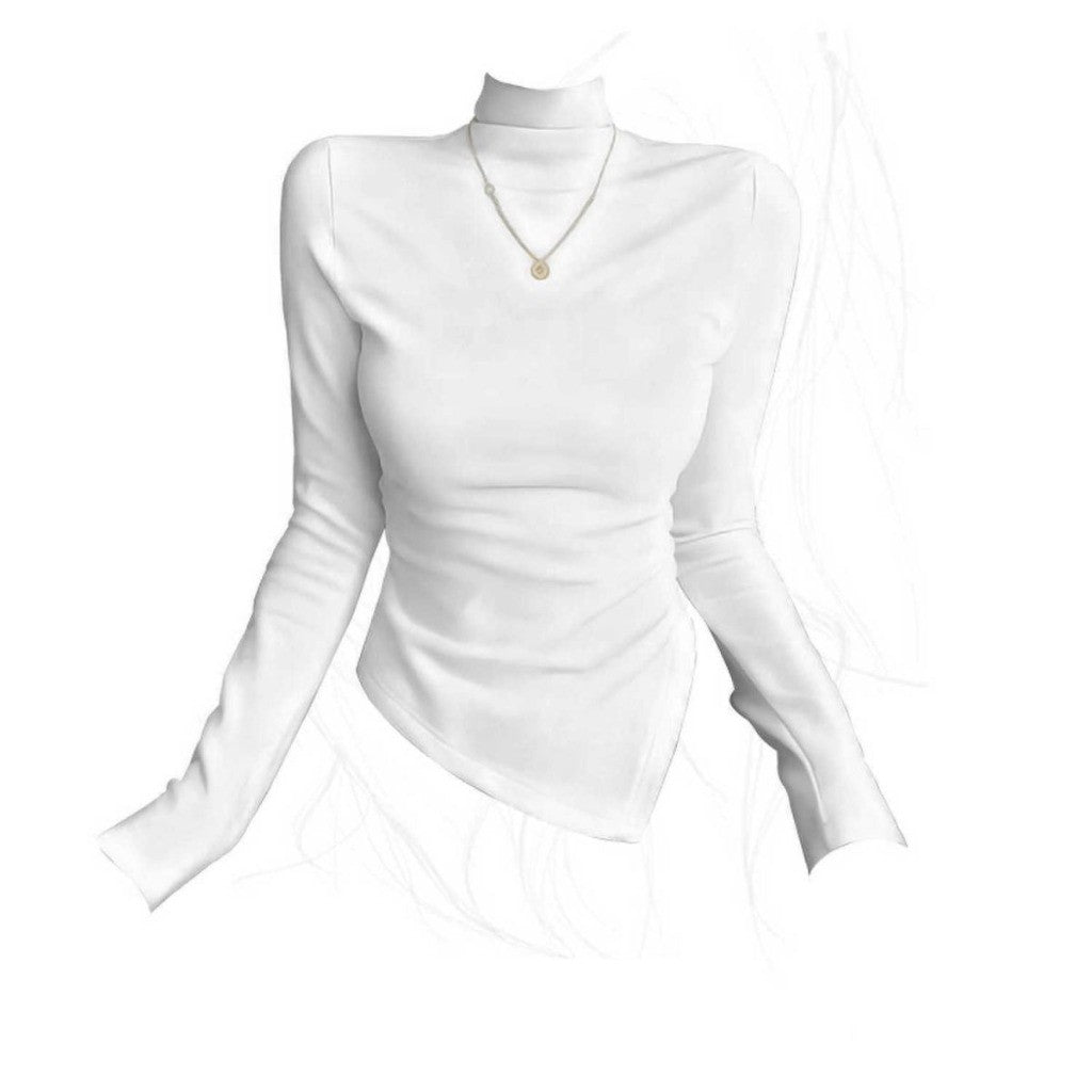 DaDuHey Gray Half Turtleneck Bottoming Shirt Women's Autumn and Winter New Dralon Irregularly Slimming Long Sleeve | Dr1042