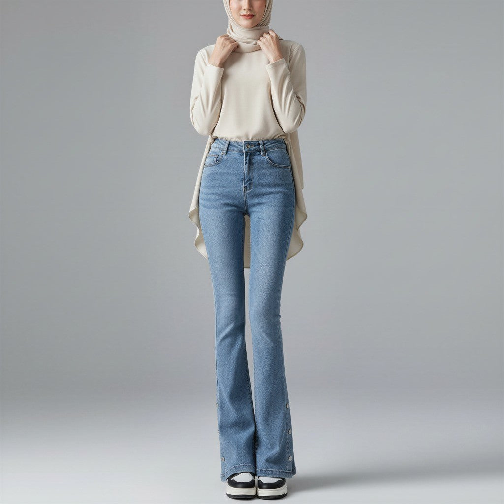 DADUHEY Split Micro-Pull Women's Jeans New High Waist Slimming and Straight Popular Horseshoe Pants | 829