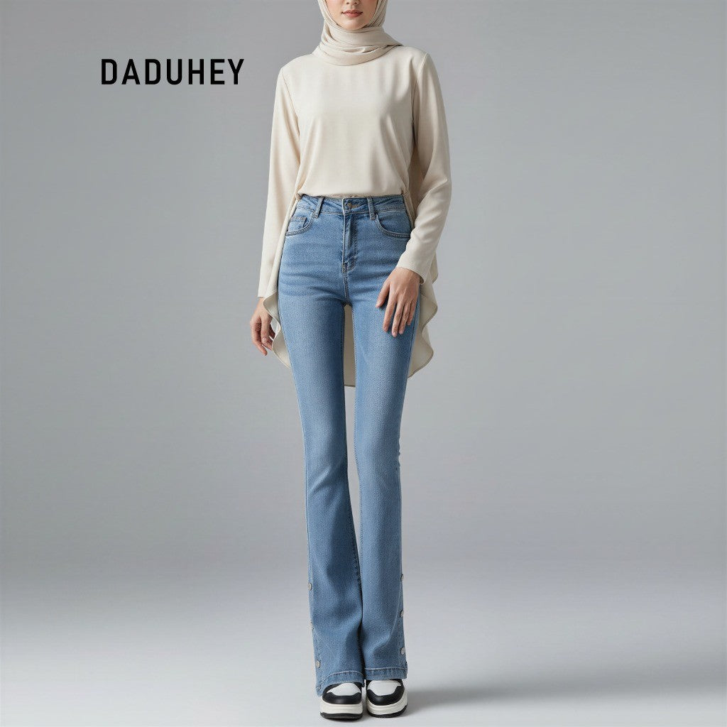 DADUHEY Split Micro-Pull Women's Jeans New High Waist Slimming and Straight Popular Horseshoe Pants | 829
