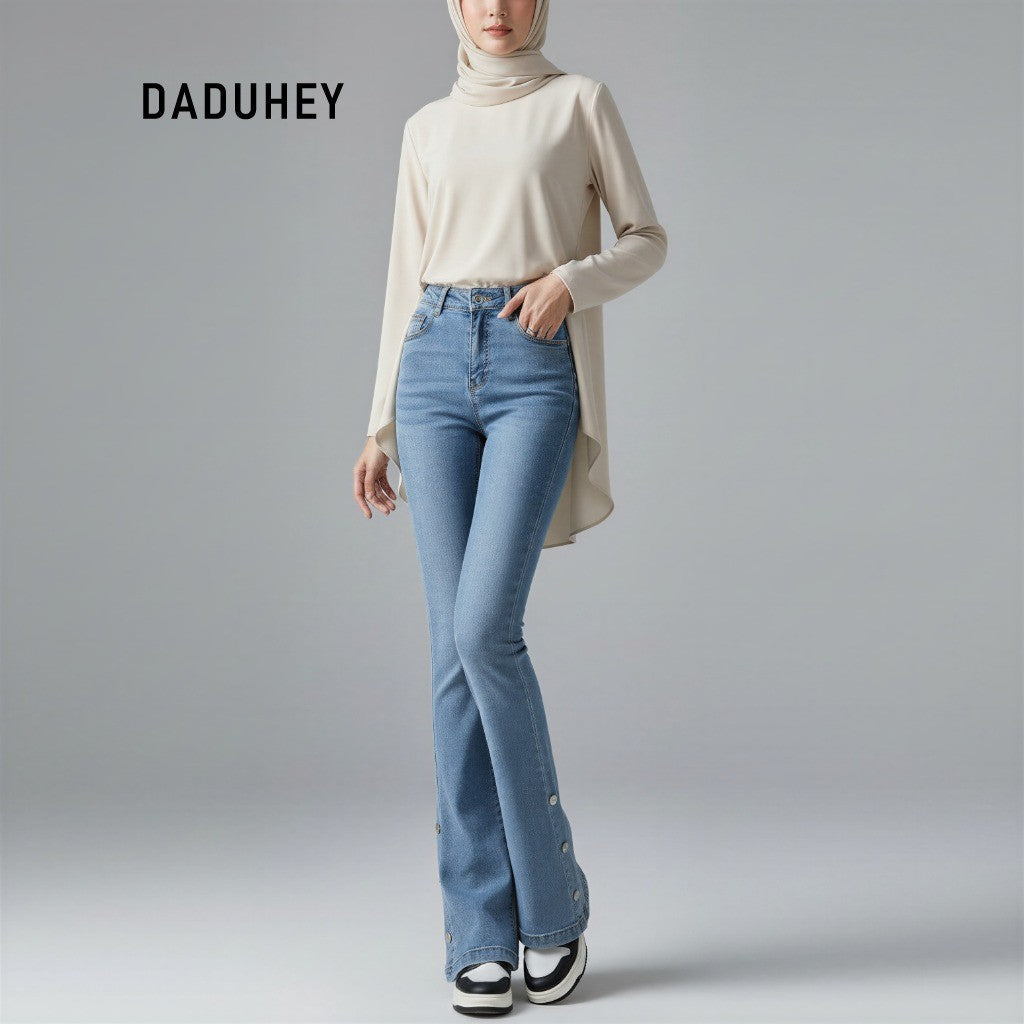 DADUHEY Split Micro-Pull Women's Jeans New High Waist Slimming and Straight Popular Horseshoe Pants | 829