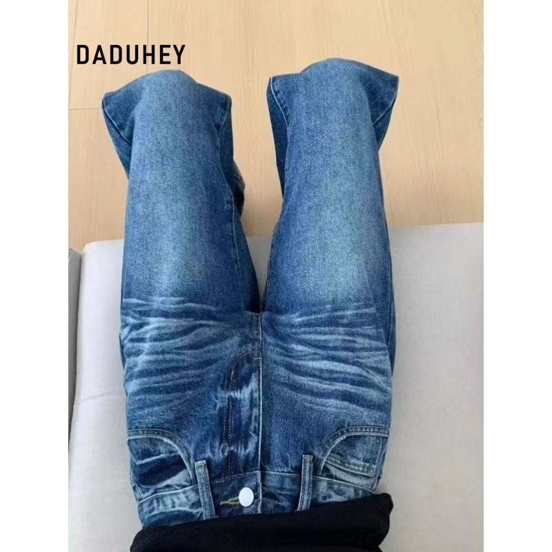 DADUHEY American Retro Skinny Jeans High Waist Loose and Slimming Wide-Leg Draggle-Tail Trousers | 9097