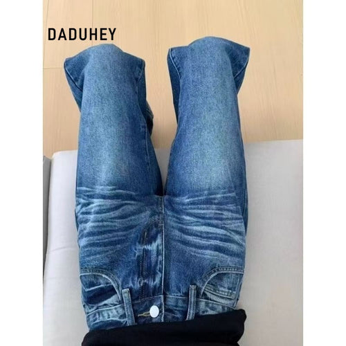 DADUHEY American Retro Skinny Jeans High Waist Loose and Slimming Wide-Leg Draggle-Tail Trousers | 9097