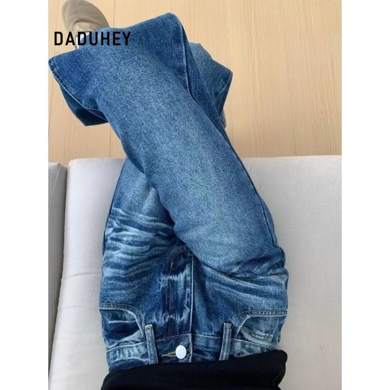 DADUHEY American Retro Skinny Jeans High Waist Loose and Slimming Wide-Leg Draggle-Tail Trousers | 9097