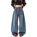 DADUHEY Plaid Stitching Washed Machete Jeans Loose Slimming Draping Wide Leg Pants | 9095