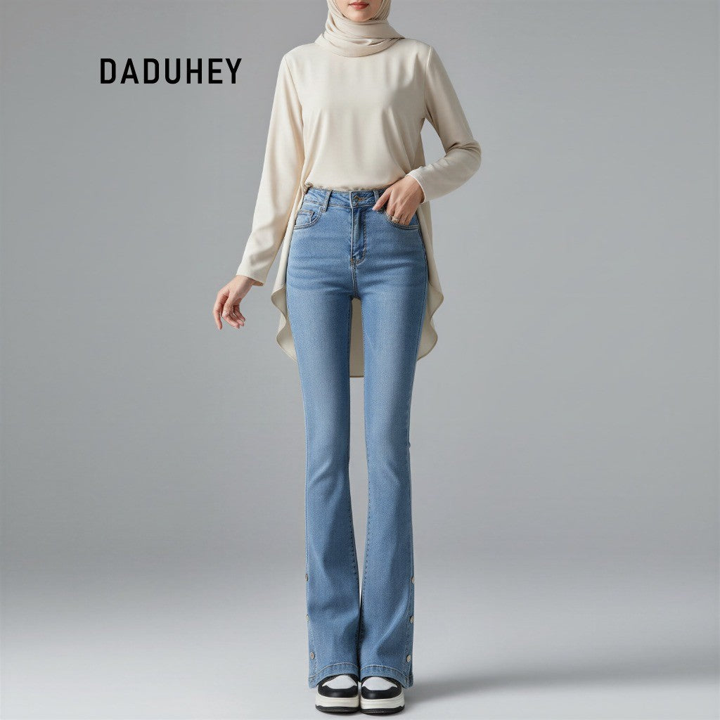 DADUHEY Split Micro-Pull Women's Jeans New High Waist Slimming and Straight Popular Horseshoe Pants | 829