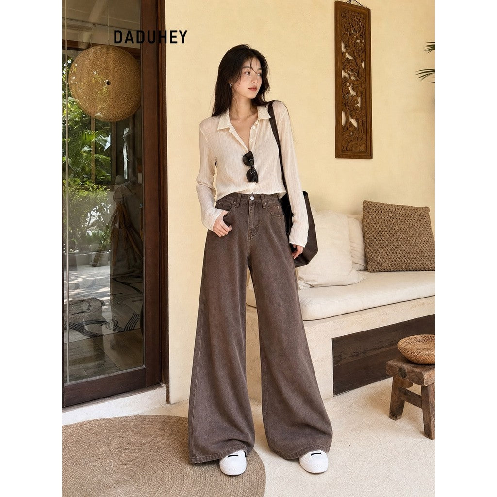 DADUHEY Coffee Wide-Leg Jeans Women | Retro Loose Mop | 052