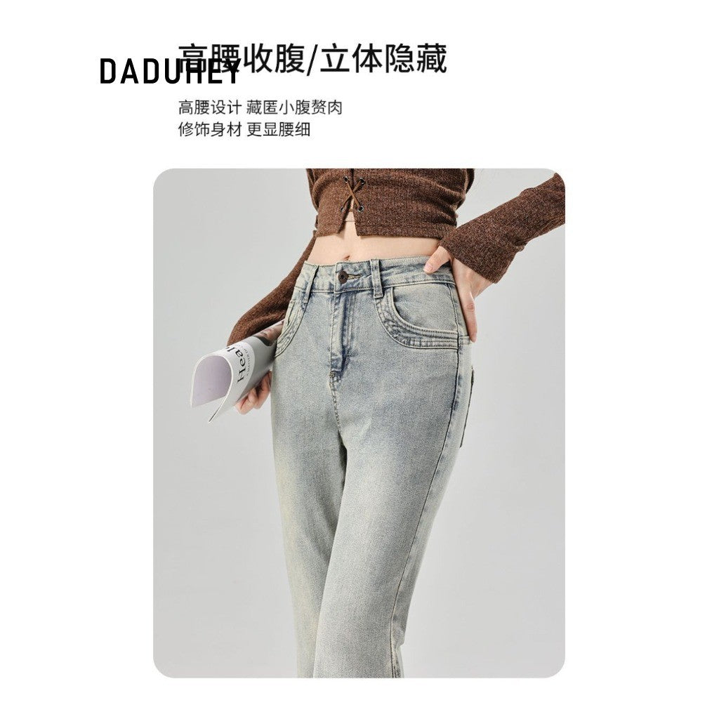 DADUHEY Flared Jeans Women | Retro High-Waist Raw Hem | 1968
