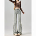 DADUHEY Flared Jeans Women | Retro High-Waist Raw Hem | 1968