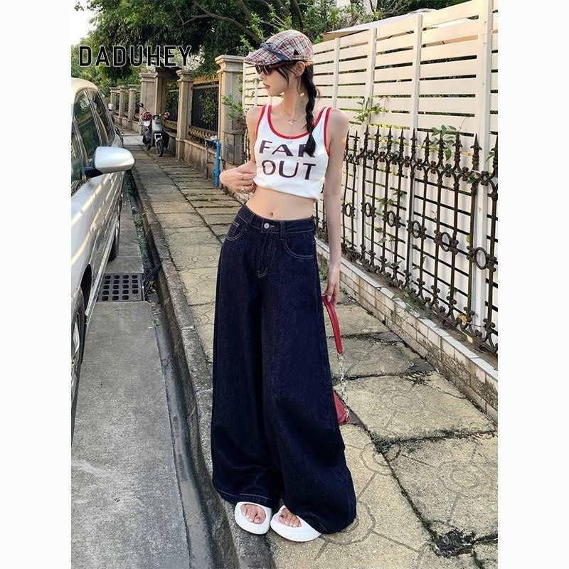 DADUHEY Dark Blue Wide-Leg Jeans Women | Loose Drooping Denim