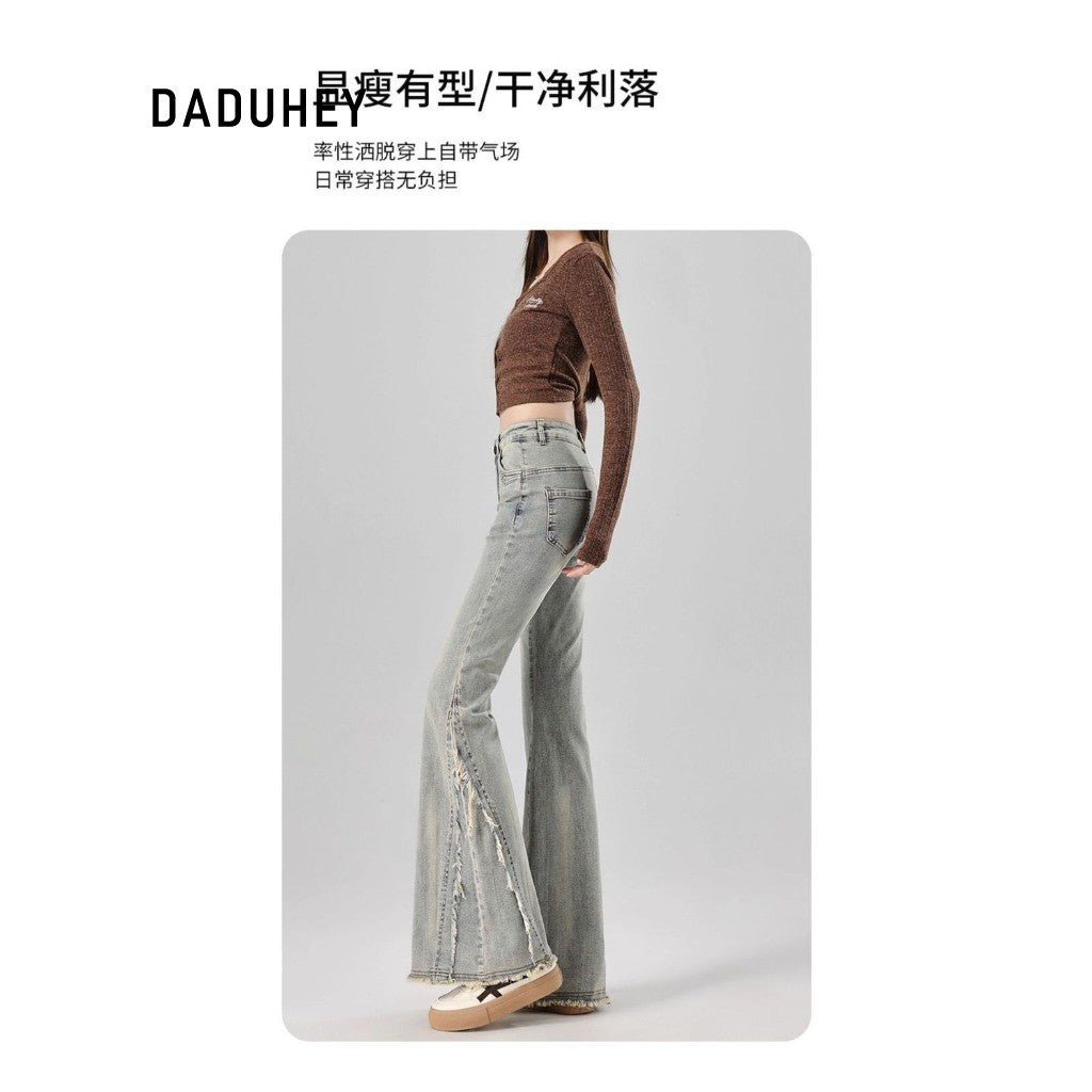 DADUHEY Flared Jeans Women | Retro High-Waist Raw Hem | 1968