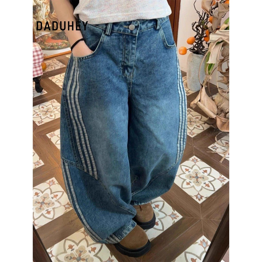 DADUHEY Striped Wide-Leg Jeans Women | American Retro Street