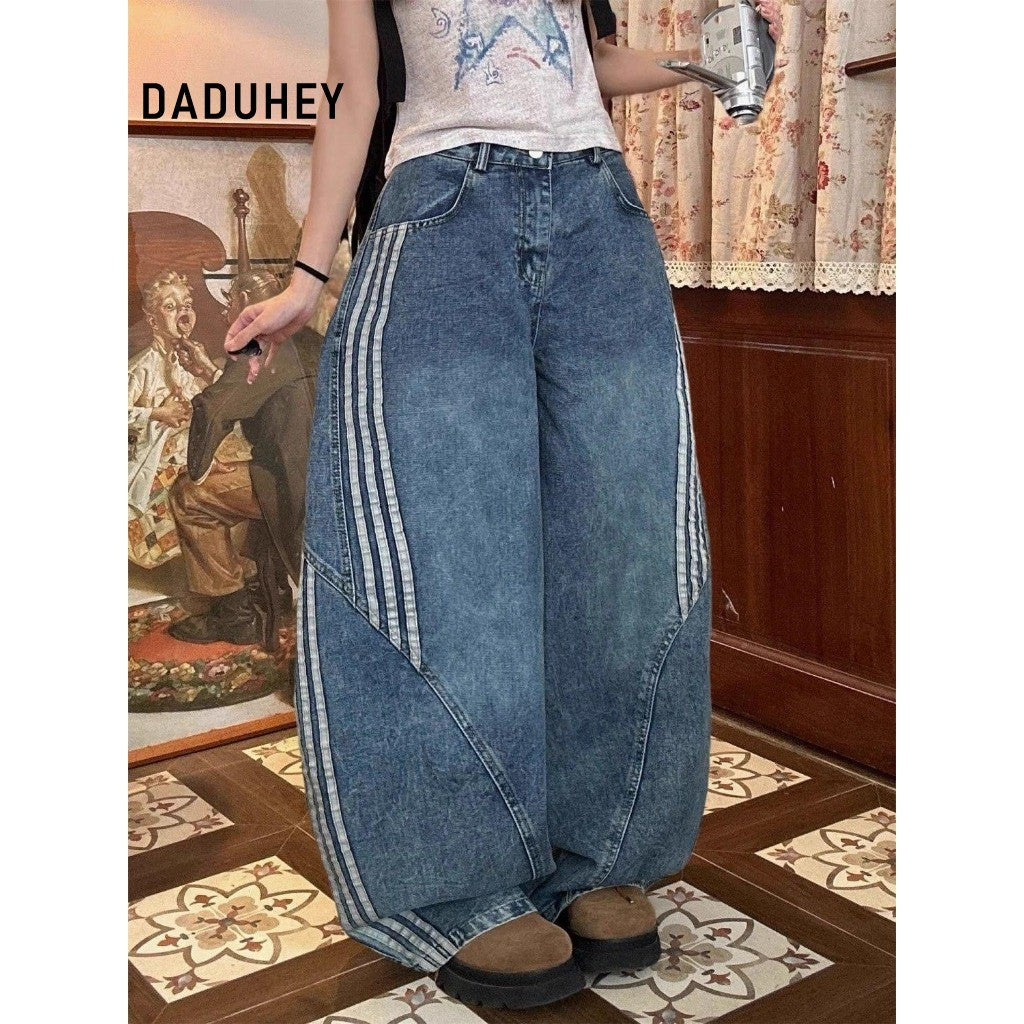 DADUHEY Striped Wide-Leg Jeans Women | American Retro Street