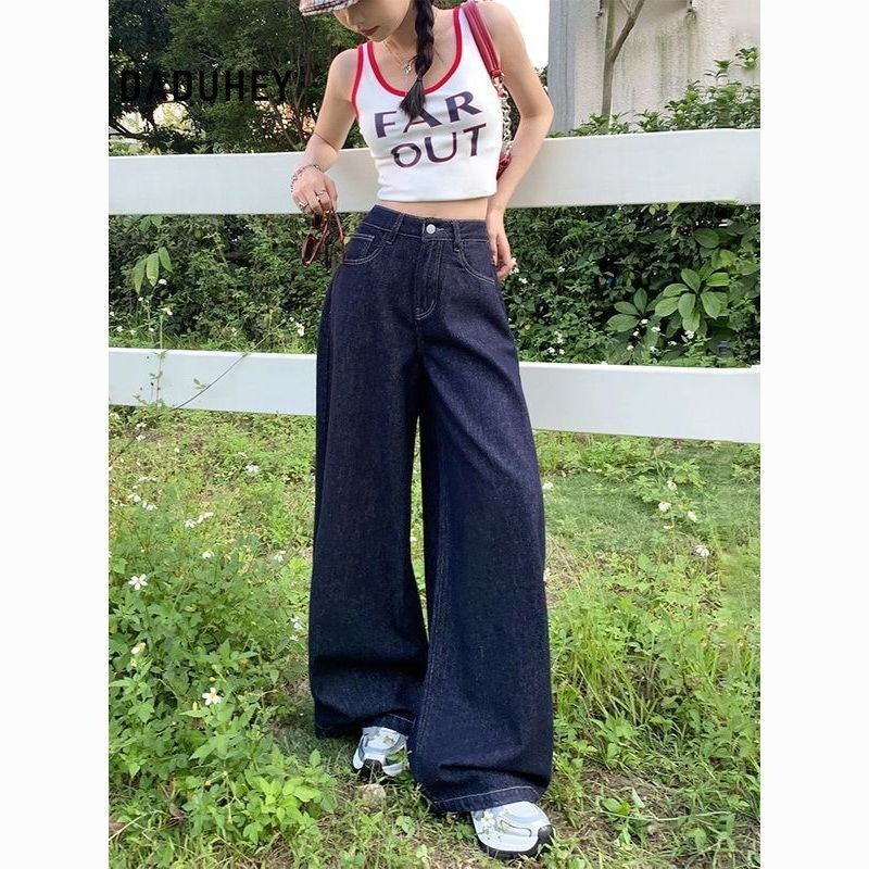 DADUHEY Dark Blue Wide-Leg Jeans Women | Loose Drooping Denim