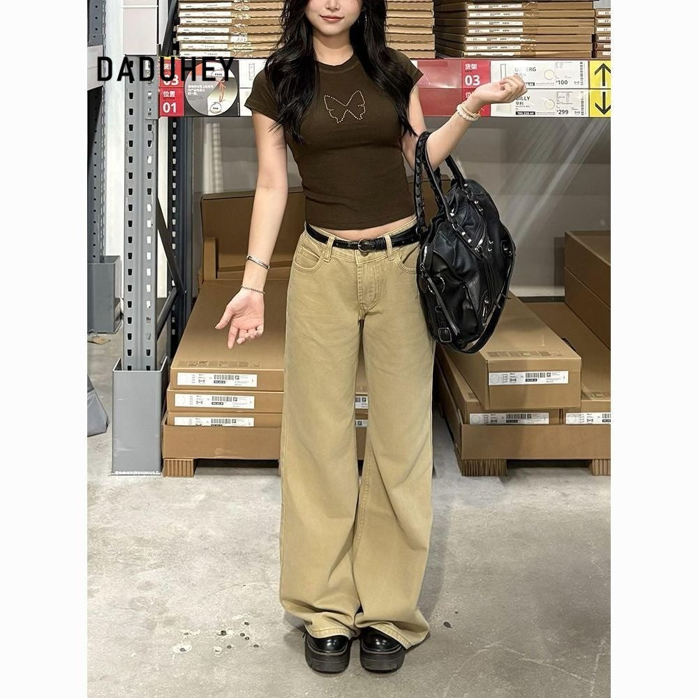 DaDuHey Women's Korean-Style Retro Loose Slimming Jeans Khaki Bootcut Pants Fall Winter Fashion | 9049