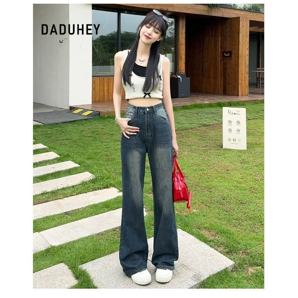 DaDuHey Bootcut jeans women's Korean retro high-waisted slimming versatile classic small gril