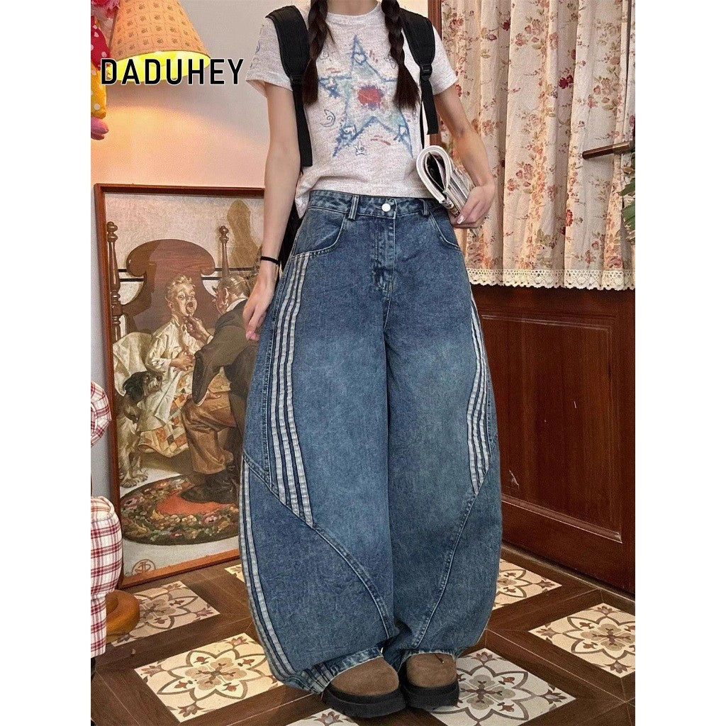 DADUHEY Striped Wide-Leg Jeans Women | American Retro Street