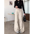 DaDuHey Women's Wide-Leg Jeans American Retro Loose Slimming and All-Matching White Trousers Small
