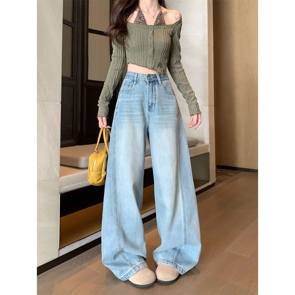 DADUHEY Korean Retro Wide-Leg Jeans Women | Loose Pear-Shaped Fit