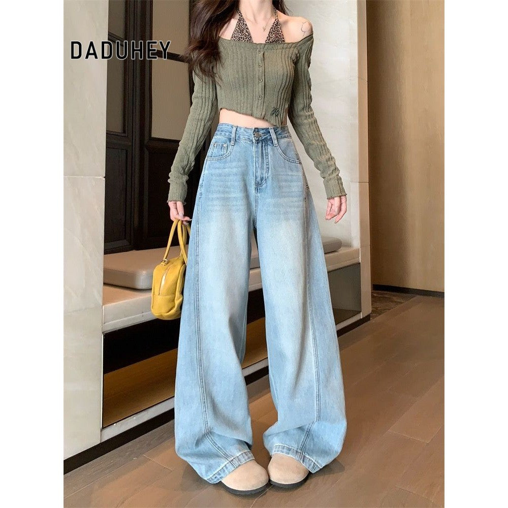 DADUHEY Korean Retro Wide-Leg Jeans Women | Loose Pear-Shaped Fit