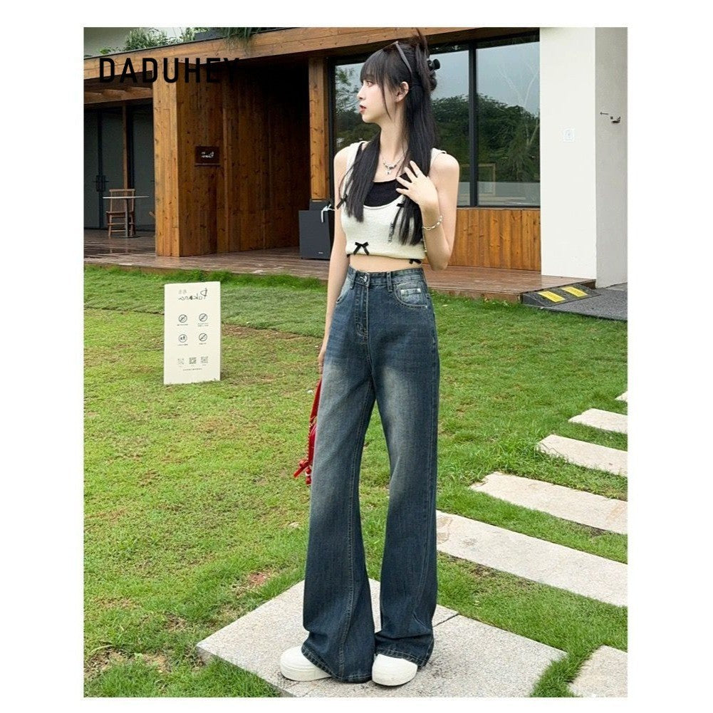 DaDuHey Bootcut jeans women's Korean retro high-waisted slimming versatile classic small gril