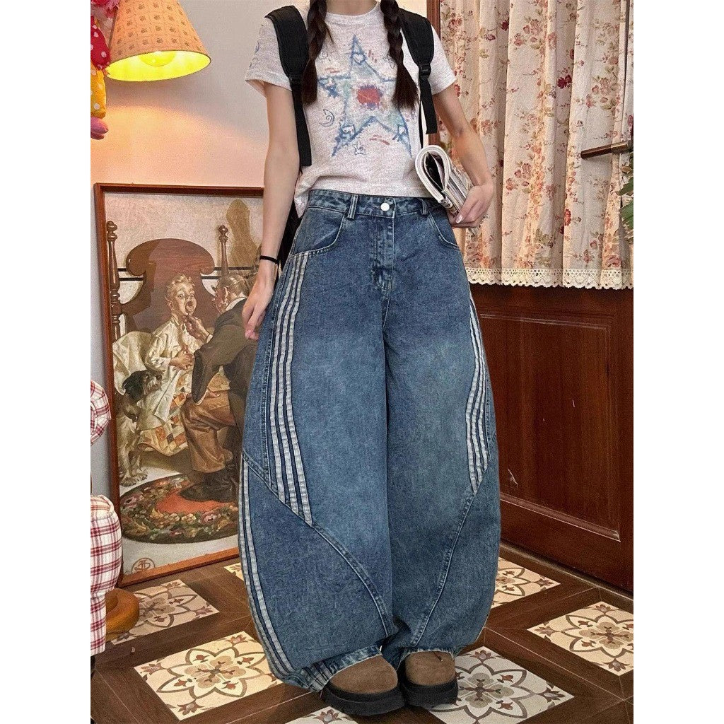 DADUHEY Striped Wide-Leg Jeans Women | American Retro Street