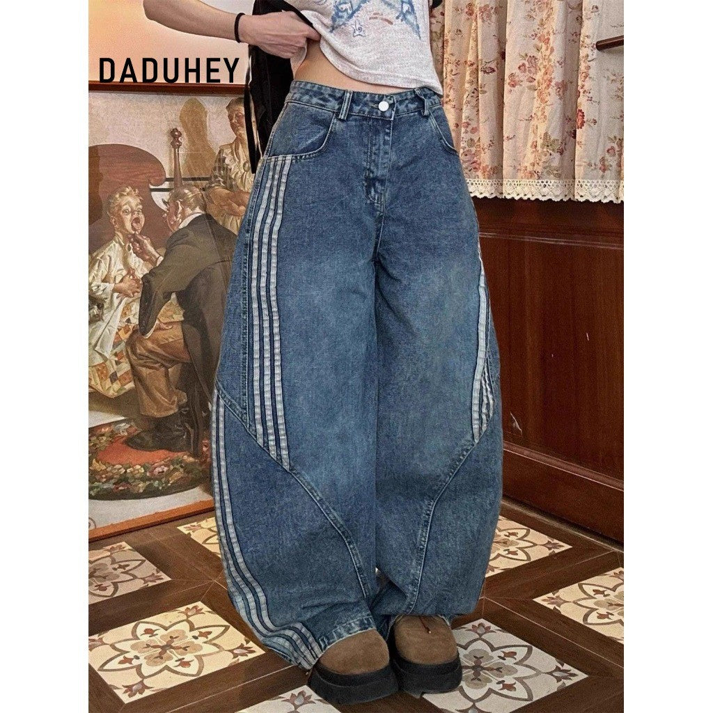 DADUHEY Striped Wide-Leg Jeans Women | American Retro Street