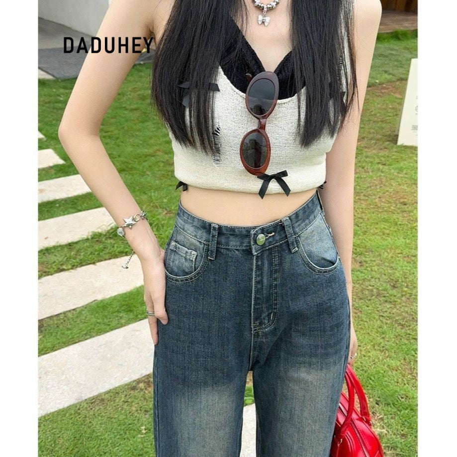 DaDuHey Bootcut jeans women's Korean retro high-waisted slimming versatile classic small gril