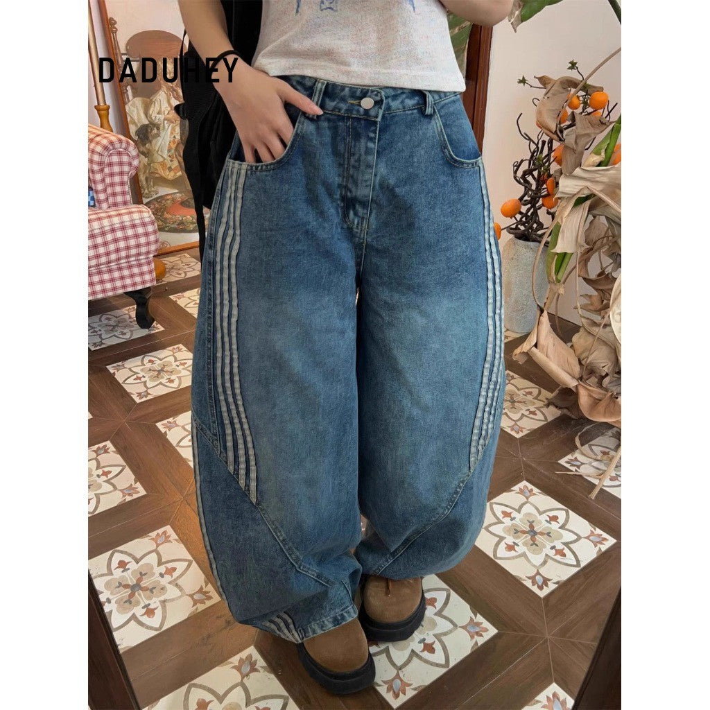 DADUHEY Striped Wide-Leg Jeans Women | American Retro Street