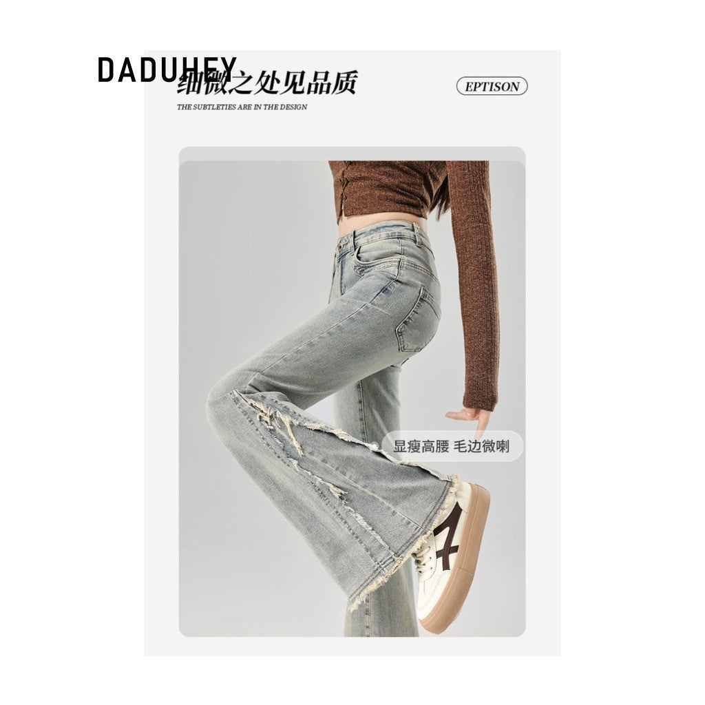DADUHEY Flared Jeans Women | Retro High-Waist Raw Hem | 1968