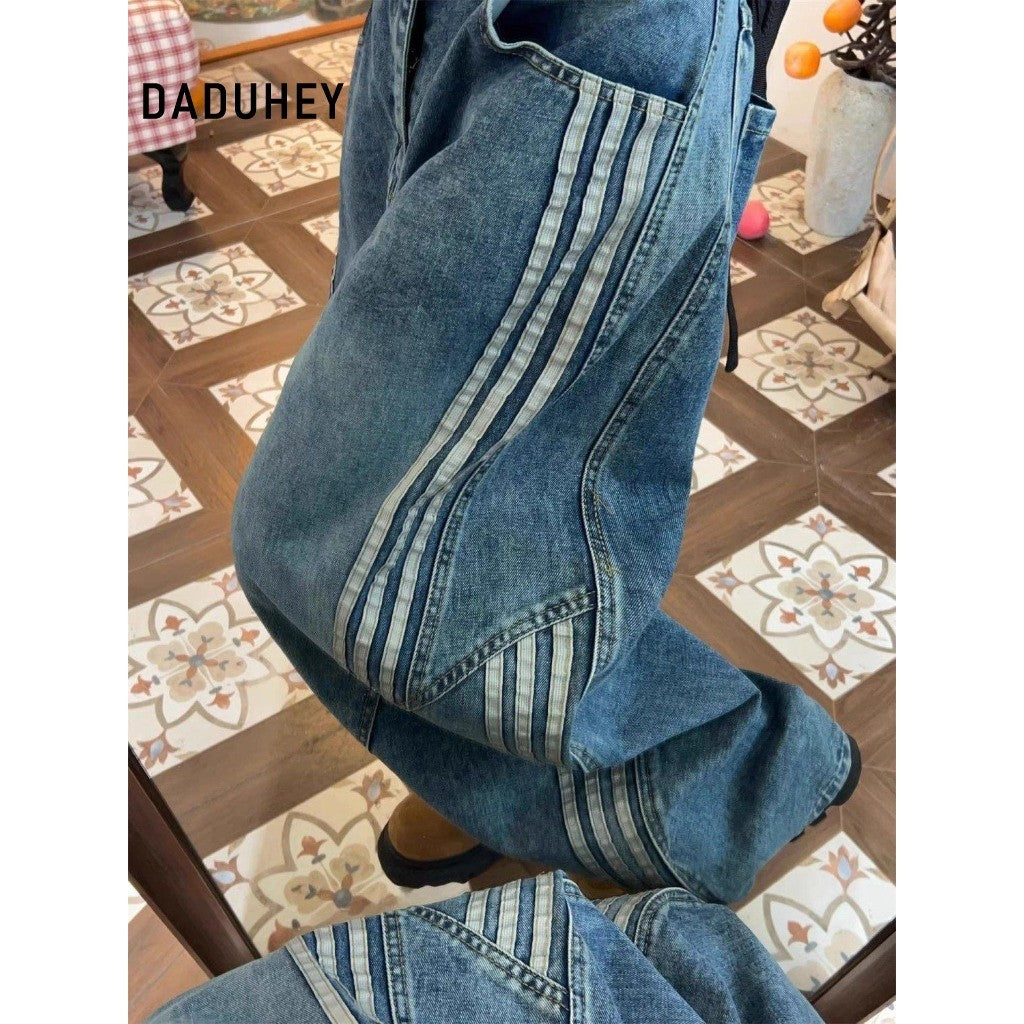 DADUHEY Striped Wide-Leg Jeans Women | American Retro Street
