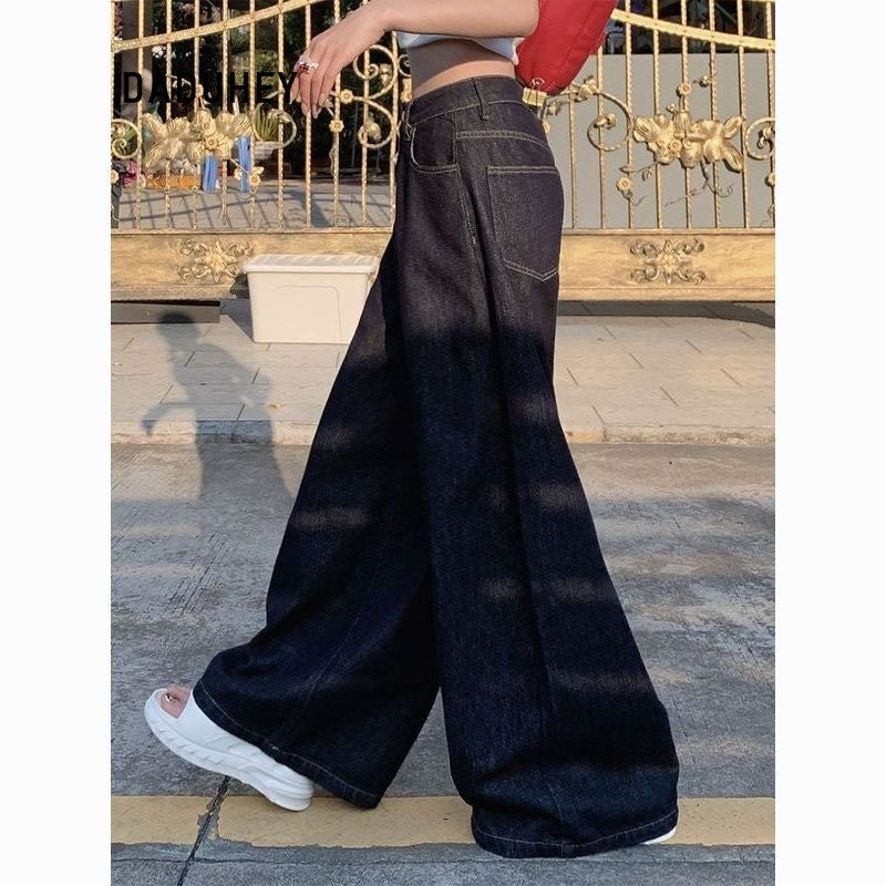 DADUHEY Dark Blue Wide-Leg Jeans Women | Loose Drooping Denim