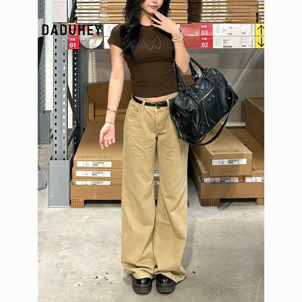 DaDuHey Women's Korean-Style Retro Loose Slimming Jeans Khaki Bootcut Pants Fall Winter Fashion | 9049