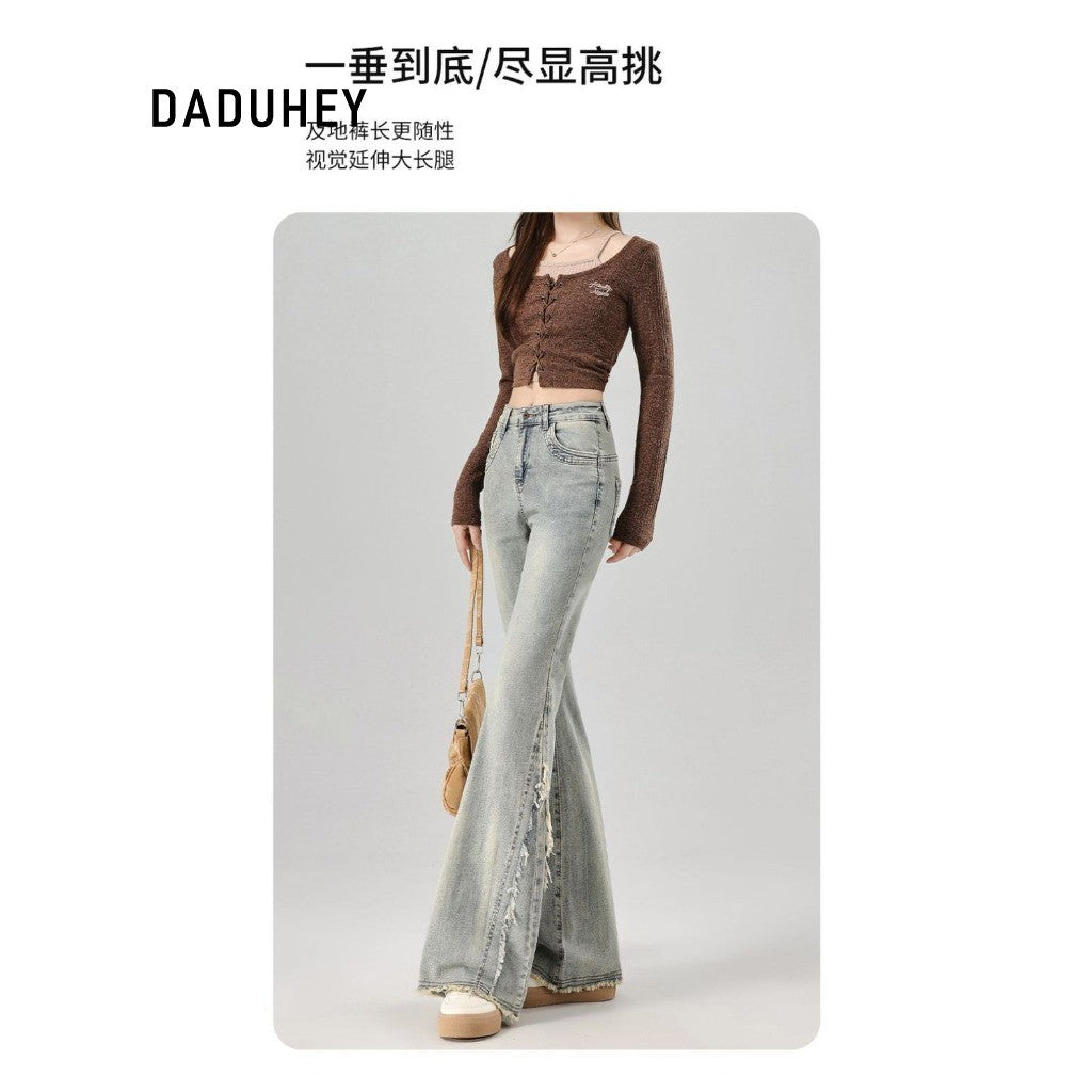 DADUHEY Flared Jeans Women | Retro High-Waist Raw Hem | 1968