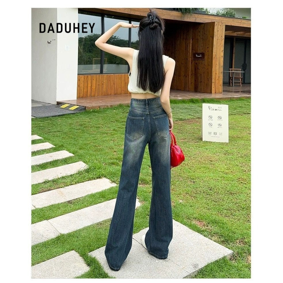 DaDuHey Bootcut jeans women's Korean retro high-waisted slimming versatile classic small gril
