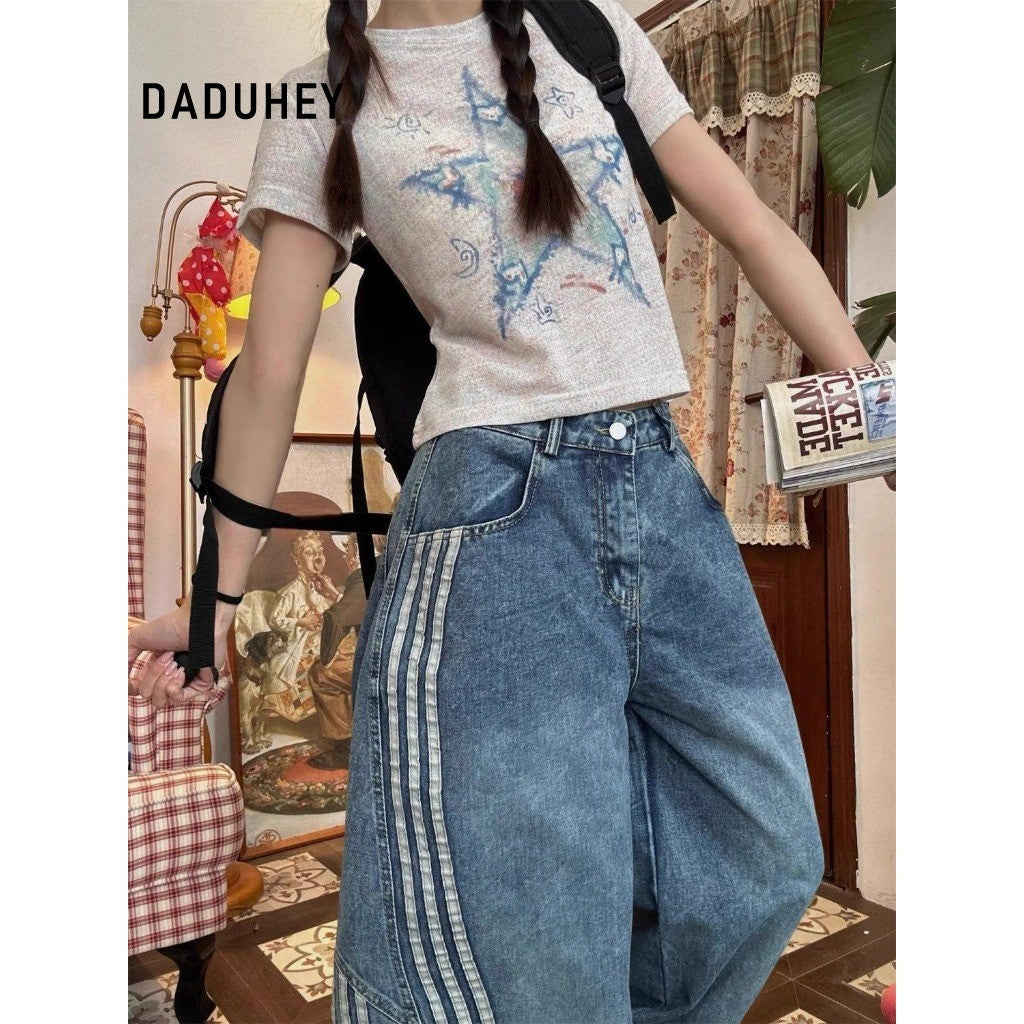 DADUHEY Striped Wide-Leg Jeans Women | American Retro Street