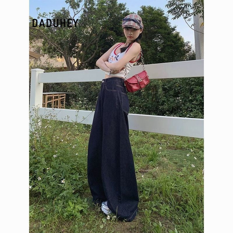 DADUHEY Dark Blue Wide-Leg Jeans Women | Loose Drooping Denim