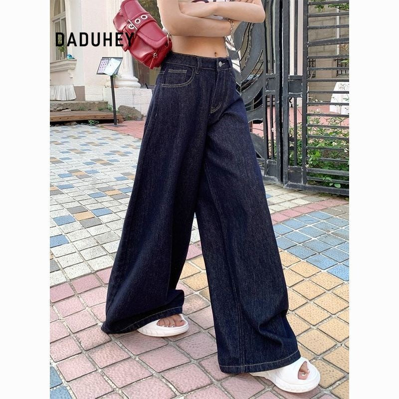 DADUHEY Dark Blue Wide-Leg Jeans Women | Loose Drooping Denim