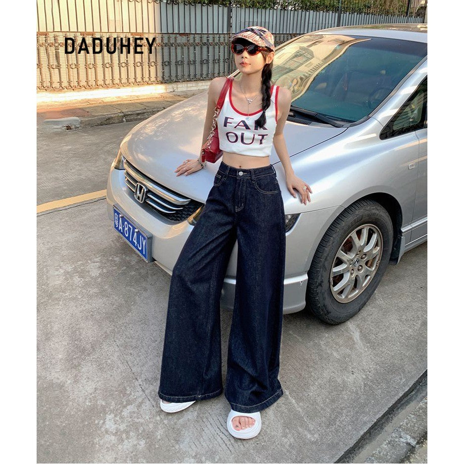 DADUHEY Dark Blue Wide-Leg Jeans Women | Loose Drooping Denim