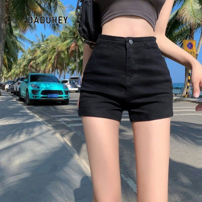 DADUHEY Black High-Waist A-Line Denim Shorts Women | 509