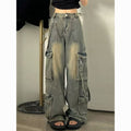 DADUHEY 2025 American High Street Retro Women's Multi-Pocket Casual Straight-Leg Loose Cargo Jeans