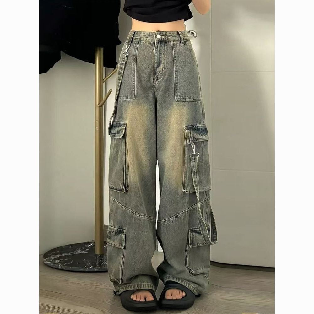 DADUHEY 2025 American High Street Retro Women's Multi-Pocket Casual Straight-Leg Loose Cargo Jeans