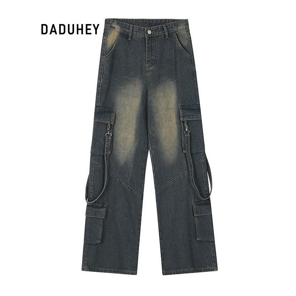 DADUHEY 2025 American High Street Retro Women's Multi-Pocket Casual Straight-Leg Loose Cargo Jeans
