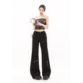 DaDuHey Straight-Leg Denim Overalls Women's American Retro High Waist Multi-Pocket Design | 1756