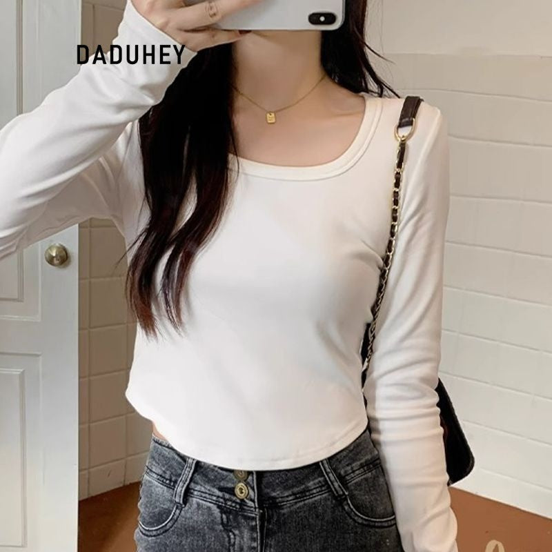 DADUHEY Velvet U-Neck Thermal Top Women | Warm Long Sleeve