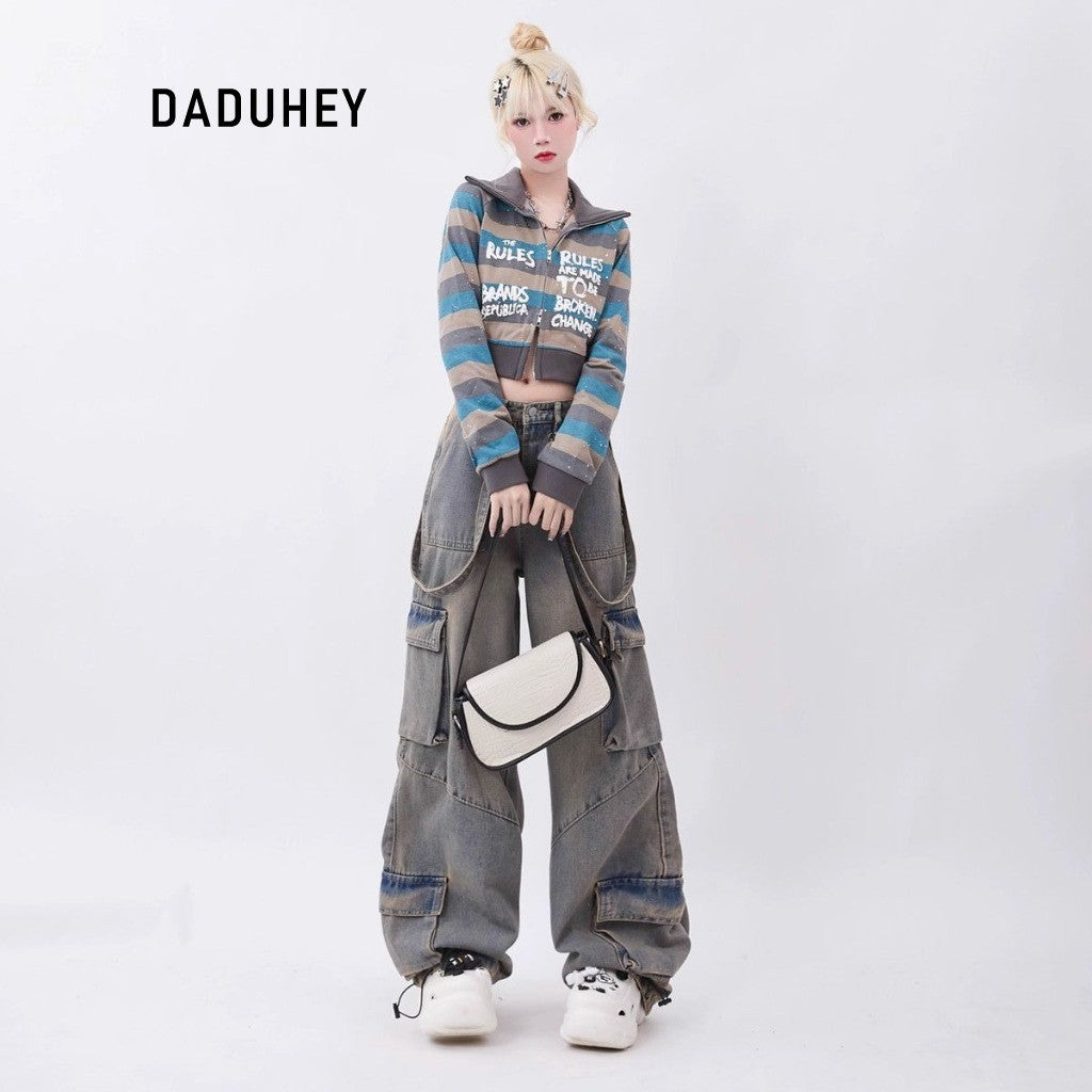 DADUHEY 2026 American High Street Retro Women's Multi-Pocket Casual Straight-Leg Loose Cargo Jeans
