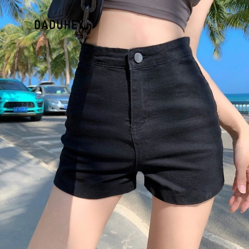 DADUHEY Black High-Waist A-Line Denim Shorts Women | 509
