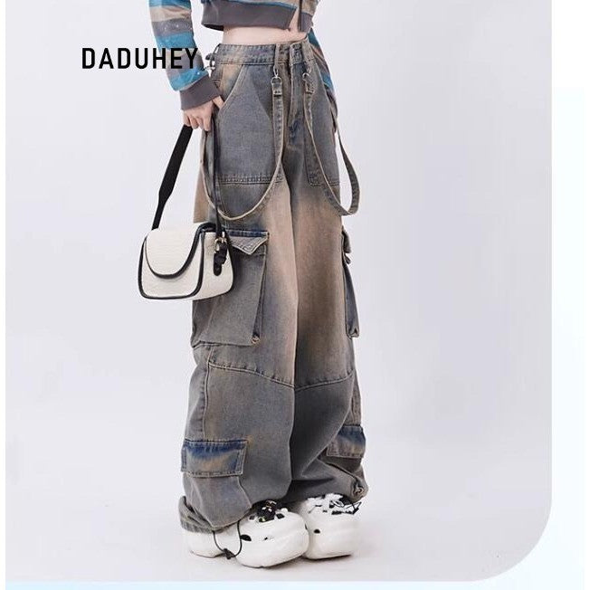 DADUHEY 2026 American High Street Retro Women's Multi-Pocket Casual Straight-Leg Loose Cargo Jeans