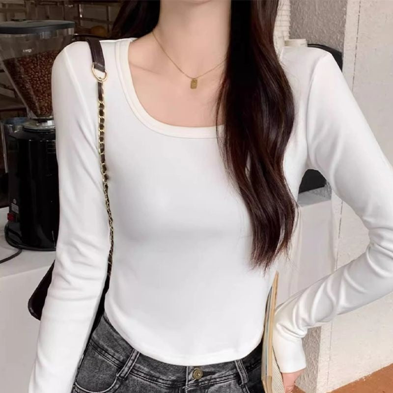 DADUHEY Velvet U-Neck Thermal Top Women | Warm Long Sleeve